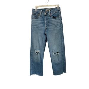 Levi’s Ribcage Straight Ancle Jeans Size 27 Distressed Raw Hem High Rise